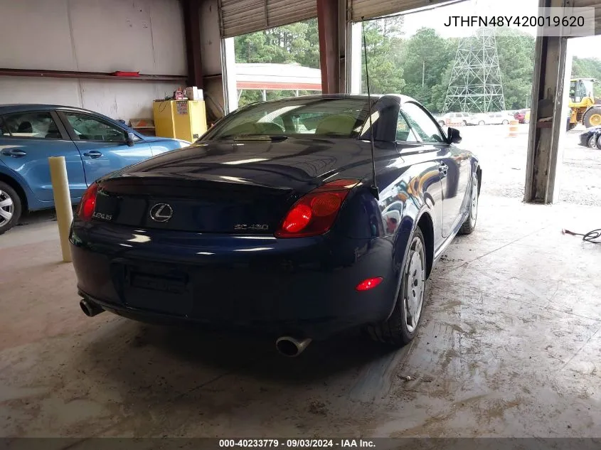 2002 Lexus Sc 430 VIN: JTHFN48Y420019620 Lot: 40233779