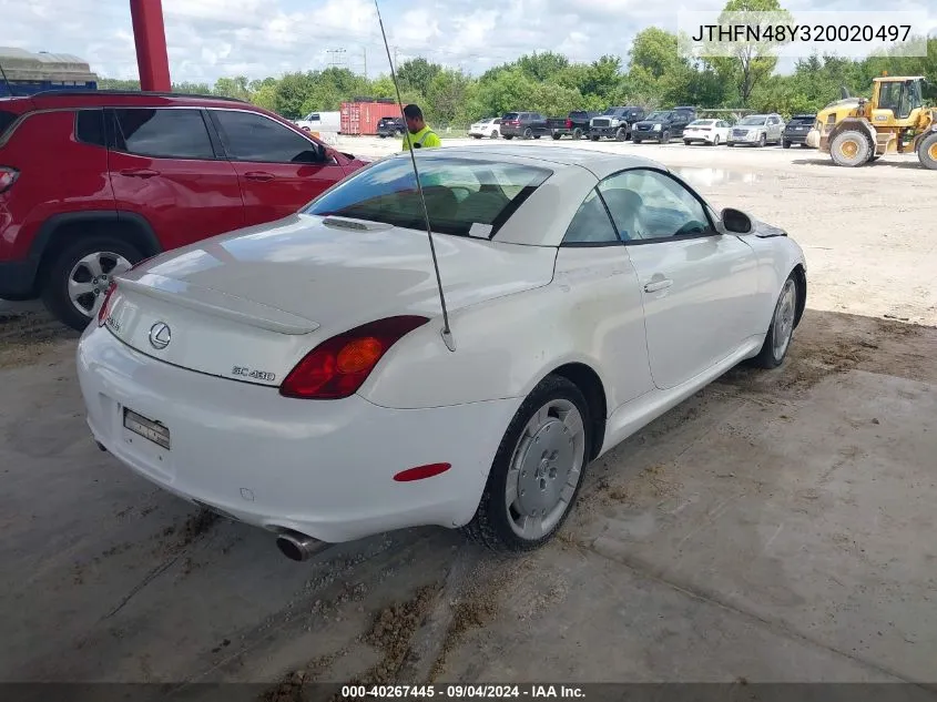 2002 Lexus Sc 430 VIN: JTHFN48Y320020497 Lot: 40267445