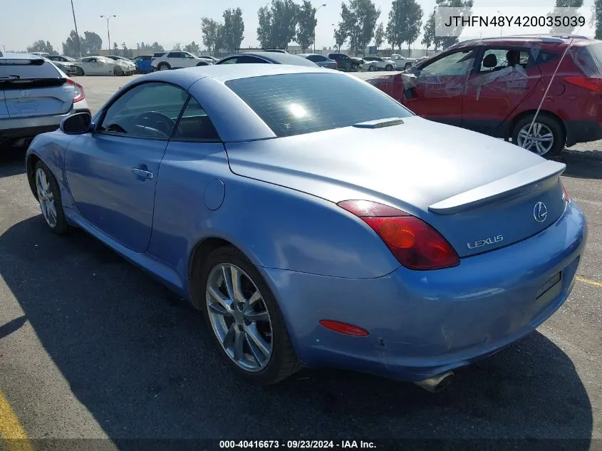 2002 Lexus Sc 430 VIN: JTHFN48Y420035039 Lot: 40416673