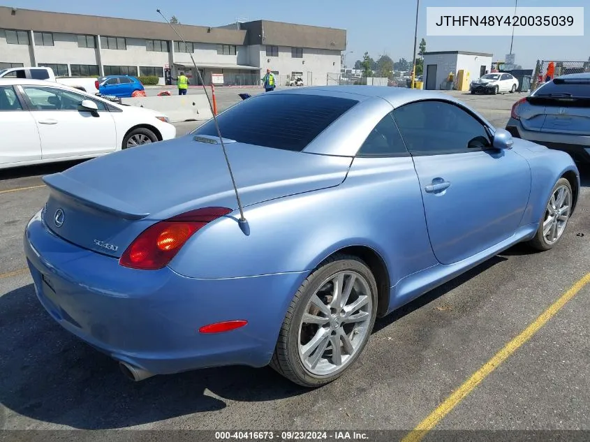 2002 Lexus Sc 430 VIN: JTHFN48Y420035039 Lot: 40416673