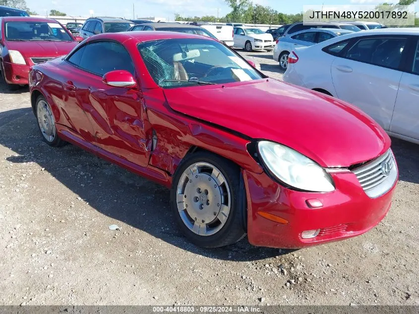 2002 Lexus Sc 430 VIN: JTHFN48Y520017892 Lot: 40418803