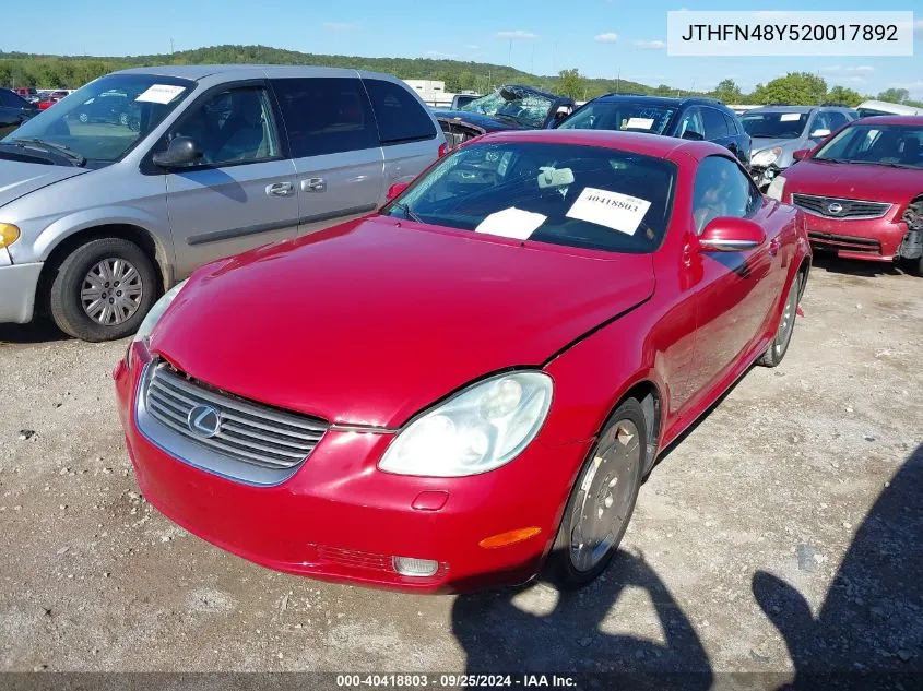 2002 Lexus Sc 430 VIN: JTHFN48Y520017892 Lot: 40418803