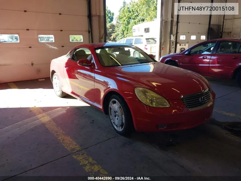 2002 Lexus Sc 430 VIN: JTHFN48Y720015108 Lot: 40442890