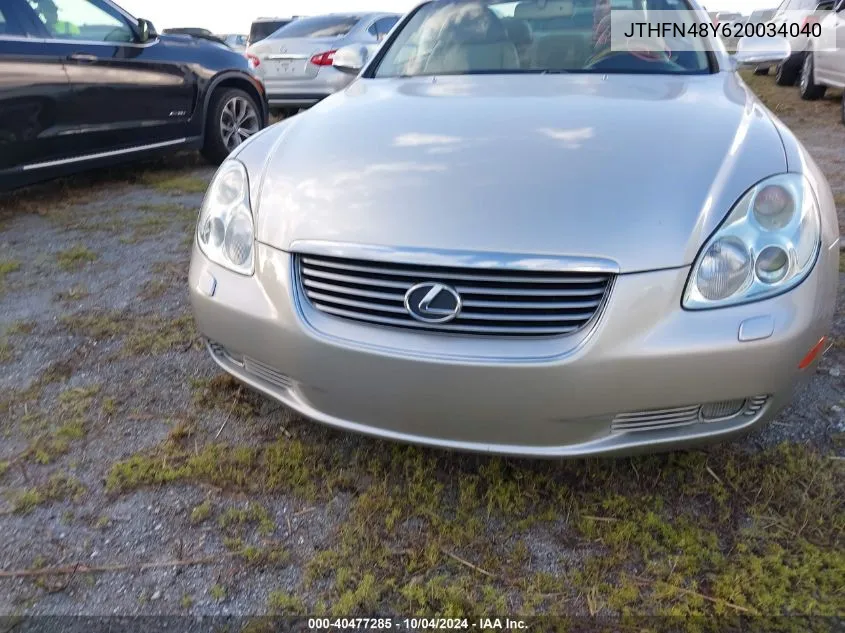 2002 Lexus Sc 430 VIN: JTHFN48Y620034040 Lot: 40477285