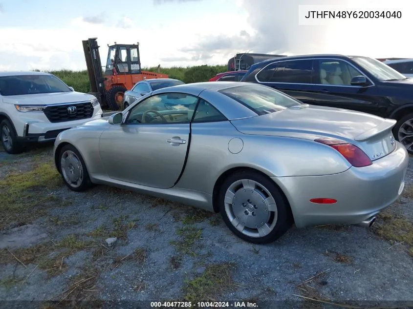 2002 Lexus Sc 430 VIN: JTHFN48Y620034040 Lot: 40477285