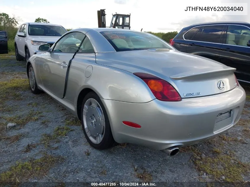 2002 Lexus Sc 430 VIN: JTHFN48Y620034040 Lot: 40477285