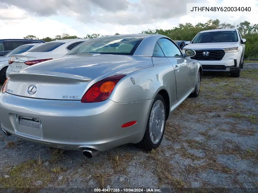 2002 Lexus Sc 430 VIN: JTHFN48Y620034040 Lot: 40477285