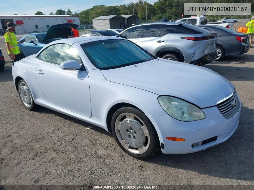 2002 Lexus Sc 430 VIN: JTHFN48Y020028167 Lot: 40481250