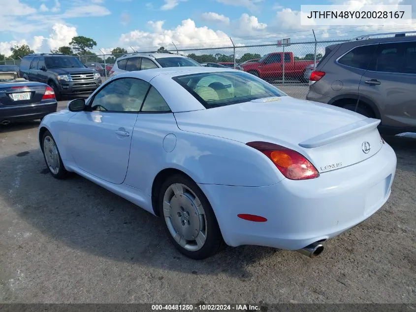 2002 Lexus Sc 430 VIN: JTHFN48Y020028167 Lot: 40481250