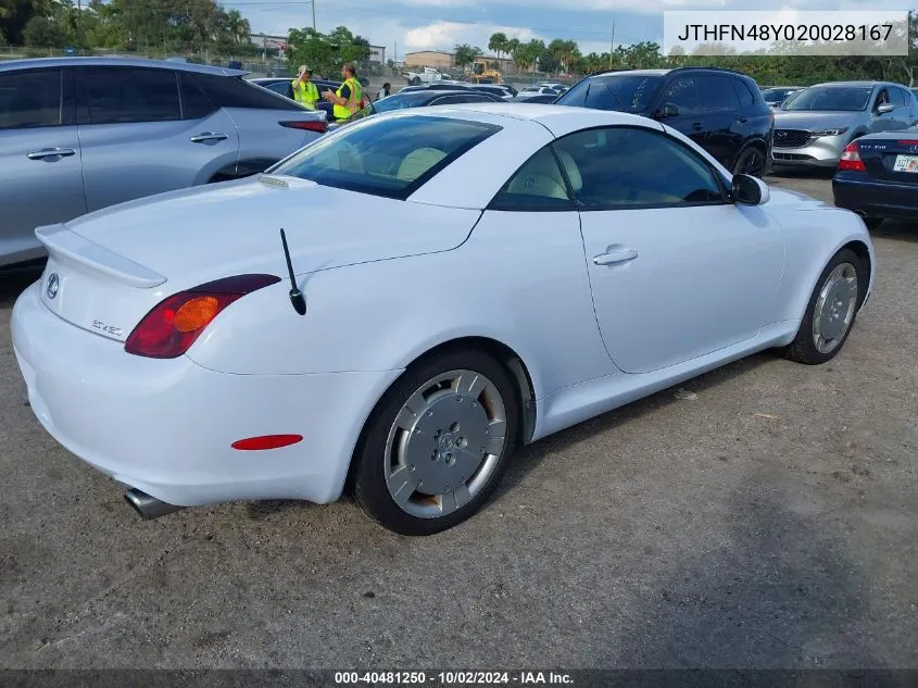 2002 Lexus Sc 430 VIN: JTHFN48Y020028167 Lot: 40481250