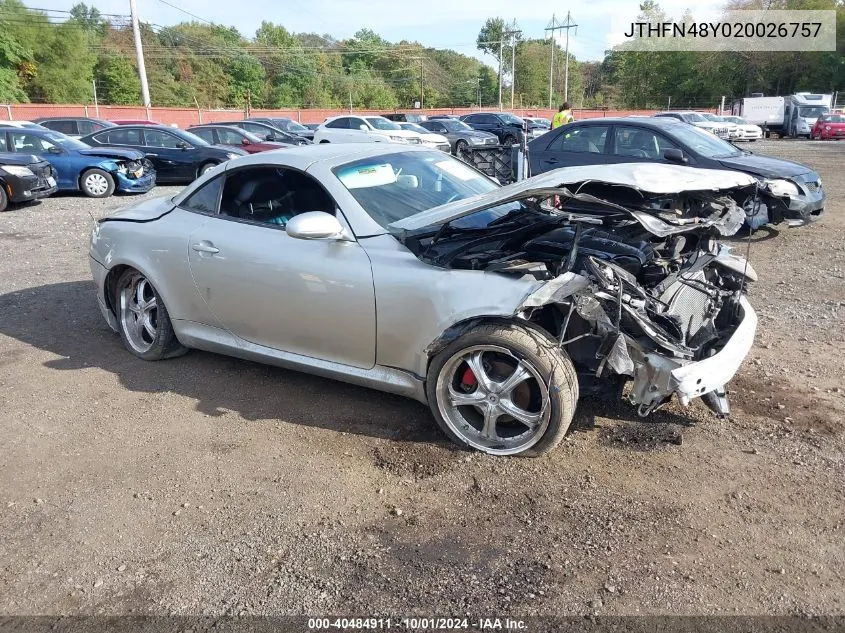 2002 Lexus Sc 430 VIN: JTHFN48Y020026757 Lot: 40484911