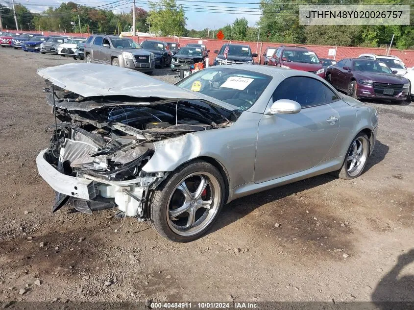 2002 Lexus Sc 430 VIN: JTHFN48Y020026757 Lot: 40484911