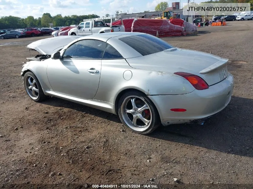 2002 Lexus Sc 430 VIN: JTHFN48Y020026757 Lot: 40484911