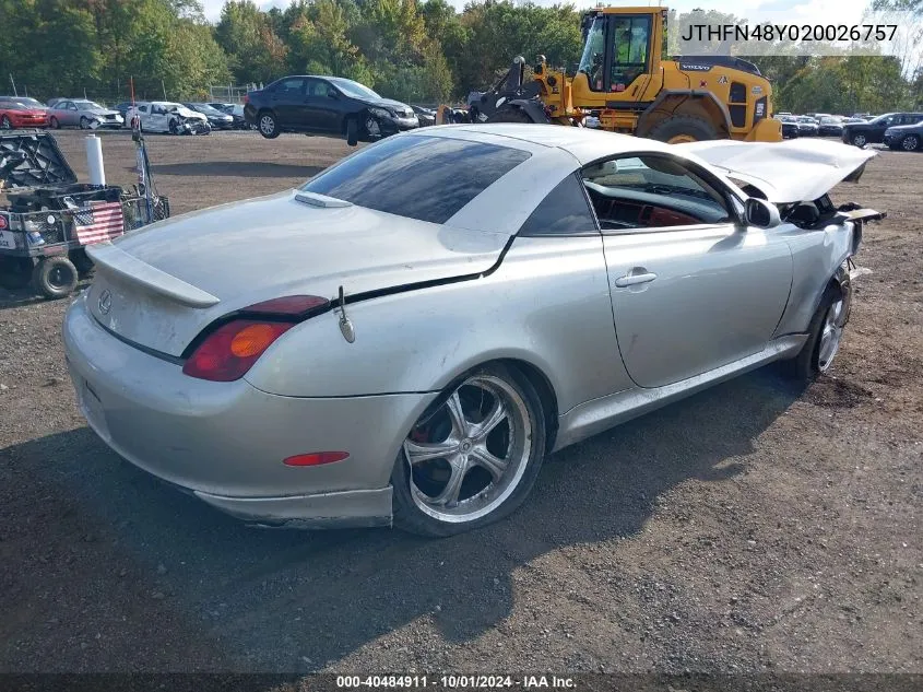 2002 Lexus Sc 430 VIN: JTHFN48Y020026757 Lot: 40484911