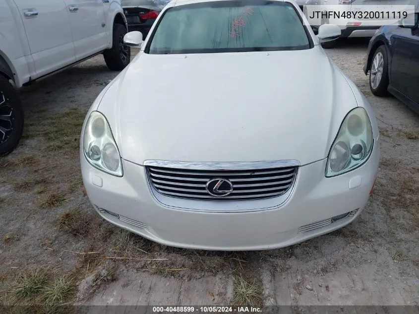 2002 Lexus Sc 430 VIN: JTHFN48Y320011119 Lot: 40488599