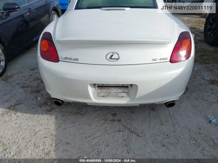 2002 Lexus Sc 430 VIN: JTHFN48Y320011119 Lot: 40488599