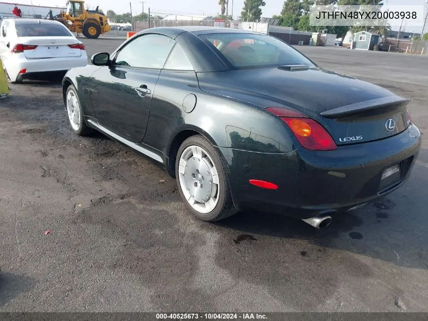 2002 Lexus Sc 430 VIN: JTHFN48YX20003938 Lot: 40525673