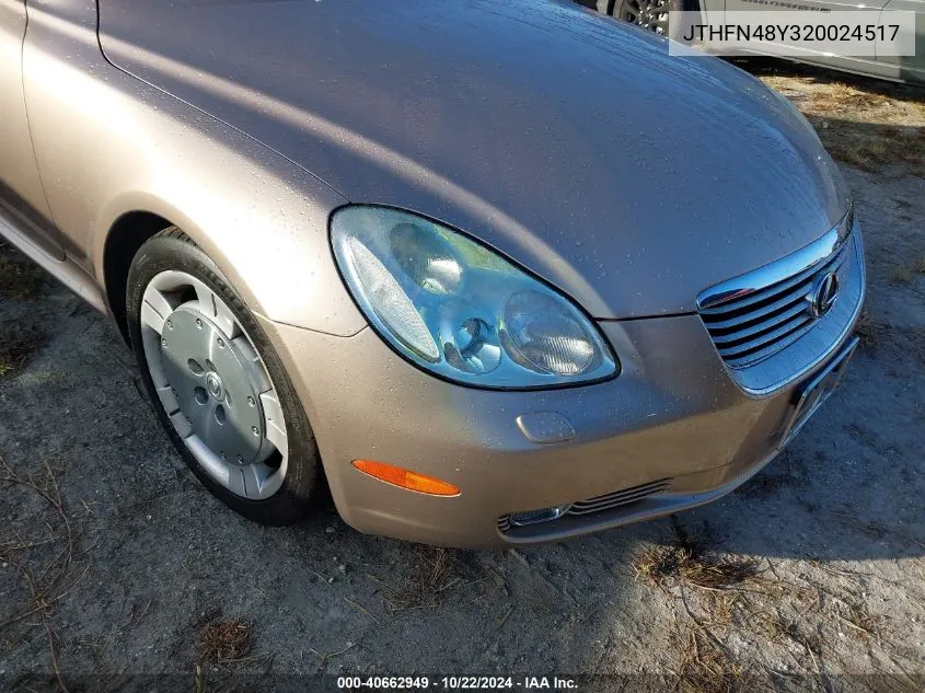 2002 Lexus Sc 430 VIN: JTHFN48Y320024517 Lot: 40662949