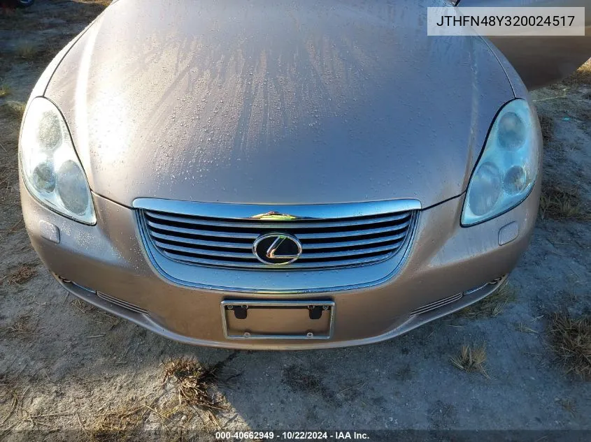 2002 Lexus Sc 430 VIN: JTHFN48Y320024517 Lot: 40662949