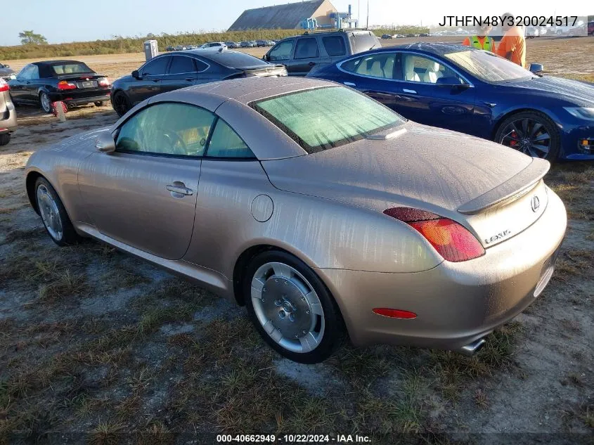 2002 Lexus Sc 430 VIN: JTHFN48Y320024517 Lot: 40662949