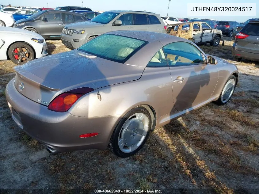 2002 Lexus Sc 430 VIN: JTHFN48Y320024517 Lot: 40662949