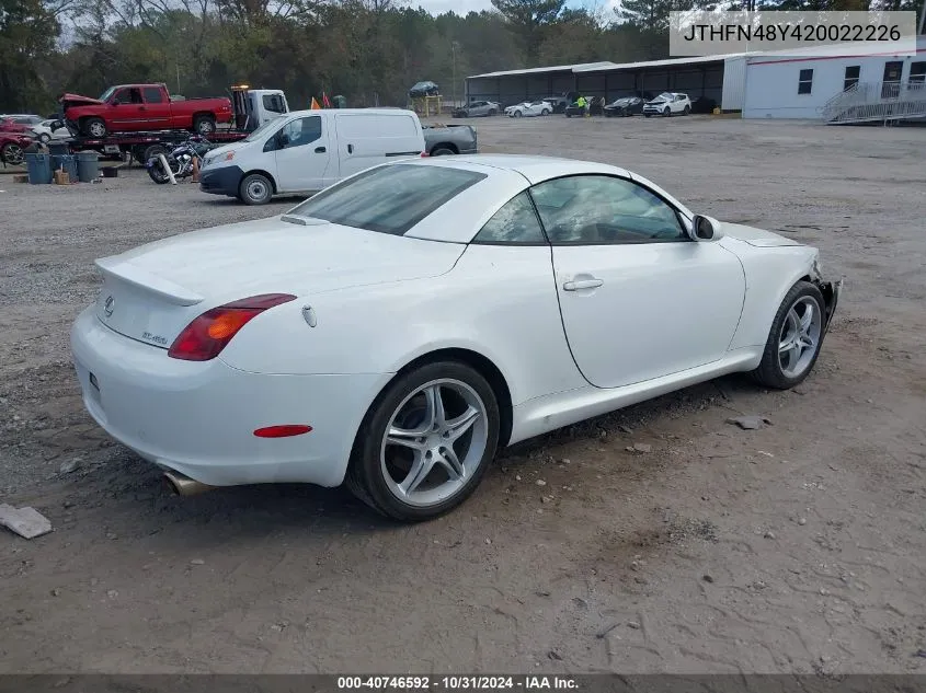 2002 Lexus Sc 430 VIN: JTHFN48Y420022226 Lot: 40746592