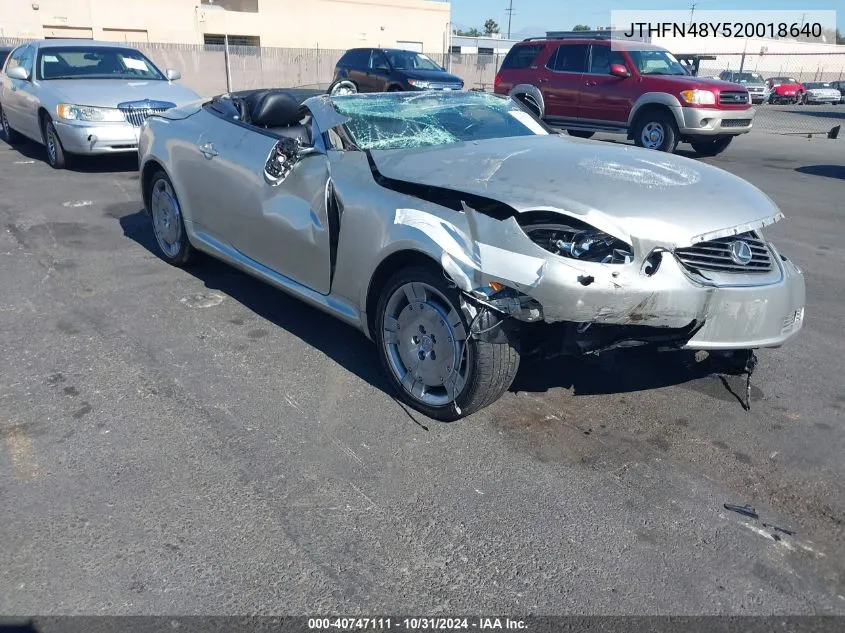 2002 Lexus Sc 430 VIN: JTHFN48Y520018640 Lot: 40747111