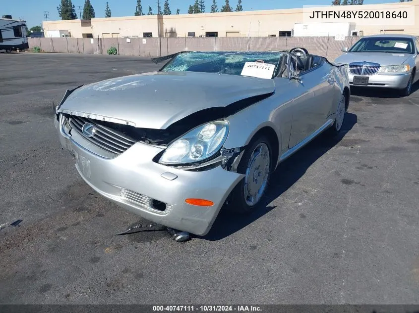 2002 Lexus Sc 430 VIN: JTHFN48Y520018640 Lot: 40747111