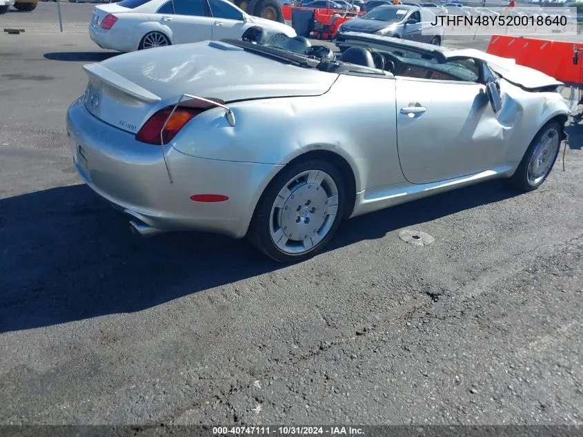 2002 Lexus Sc 430 VIN: JTHFN48Y520018640 Lot: 40747111