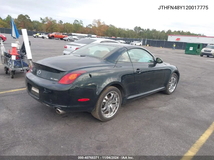 2002 Lexus Sc 430 VIN: JTHFN48Y120017775 Lot: 40765371