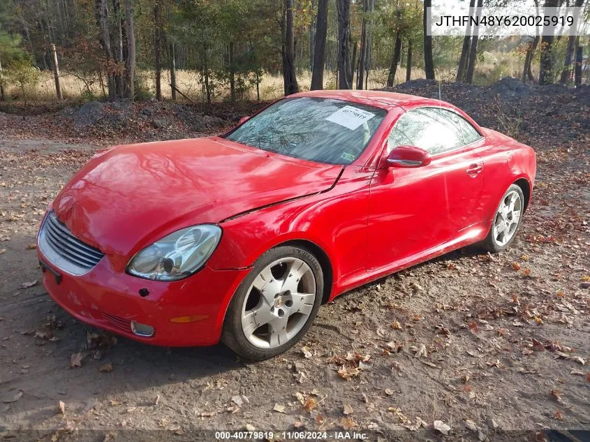 2002 Lexus Sc 430 VIN: JTHFN48Y620025919 Lot: 40779819