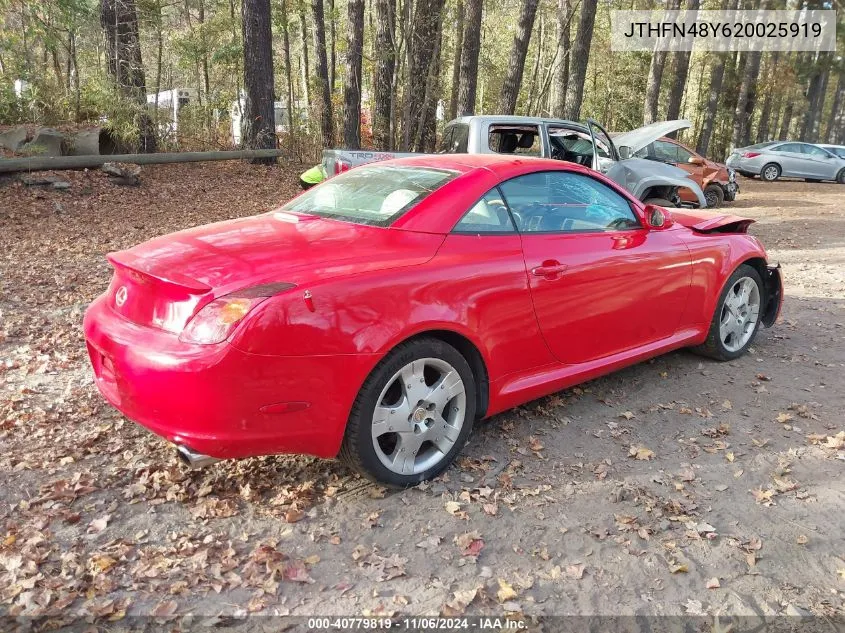 2002 Lexus Sc 430 VIN: JTHFN48Y620025919 Lot: 40779819