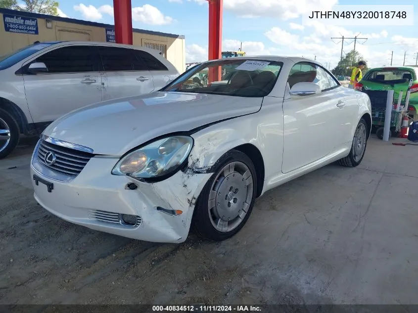 2002 Lexus Sc 430 VIN: JTHFN48Y320018748 Lot: 40834512