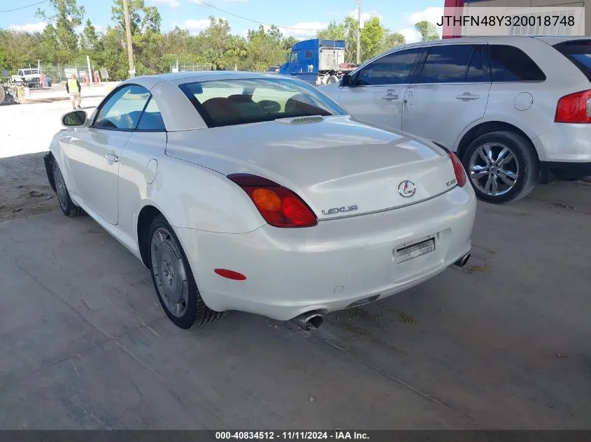 2002 Lexus Sc 430 VIN: JTHFN48Y320018748 Lot: 40834512