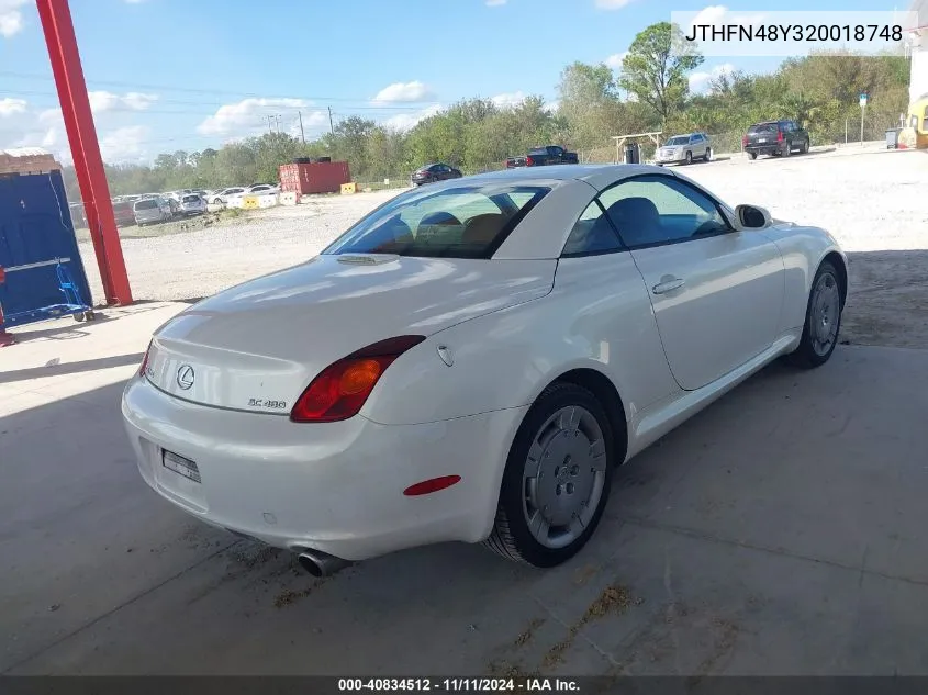 2002 Lexus Sc 430 VIN: JTHFN48Y320018748 Lot: 40834512