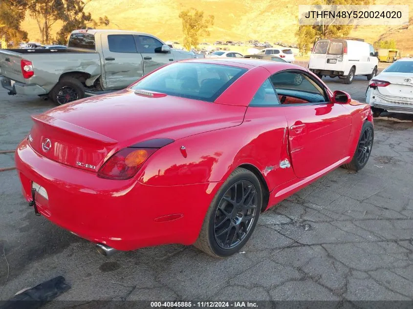 2002 Lexus Sc 430 VIN: JTHFN48Y520024020 Lot: 40845885