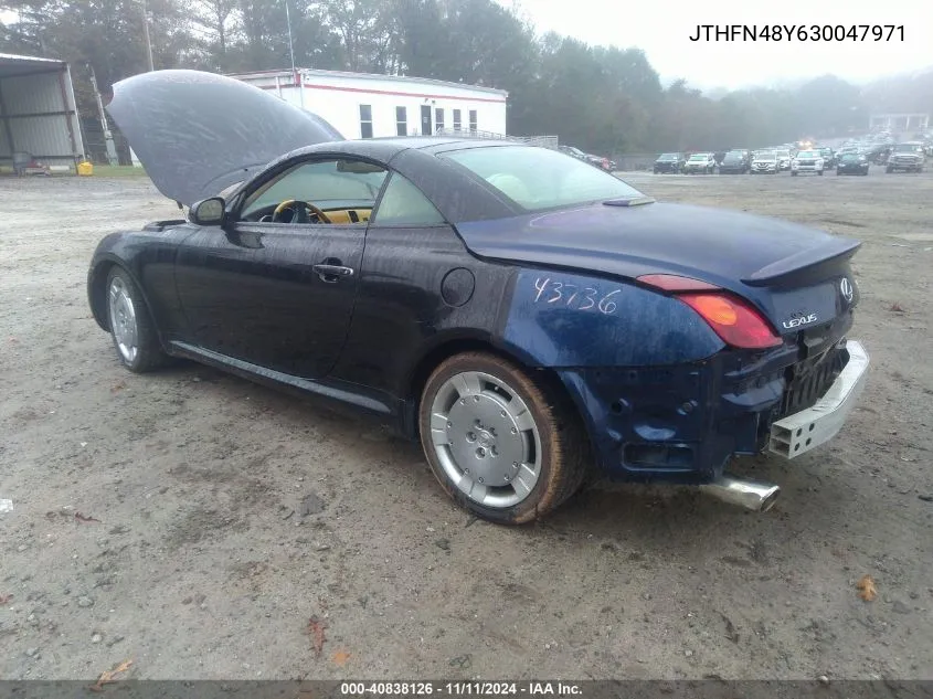 2003 Lexus Sc 430 VIN: JTHFN48Y630047971 Lot: 40838126