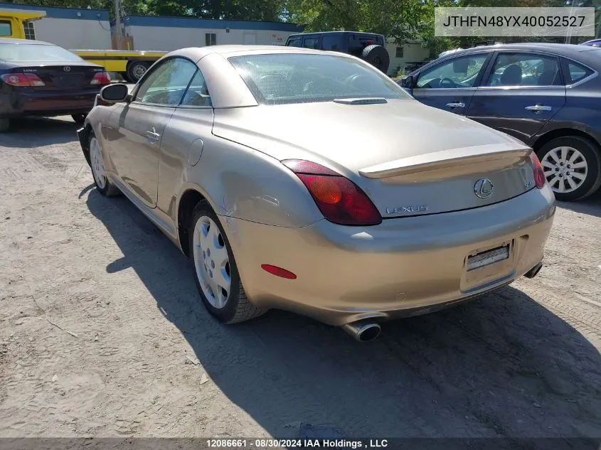 2004 Lexus Sc 430 VIN: JTHFN48YX40052527 Lot: 12086661