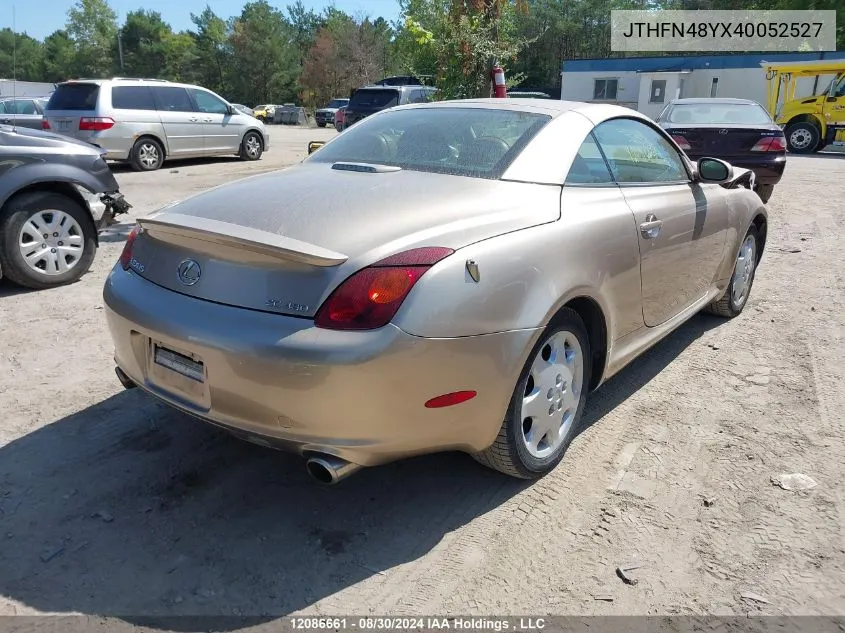 2004 Lexus Sc 430 VIN: JTHFN48YX40052527 Lot: 12086661