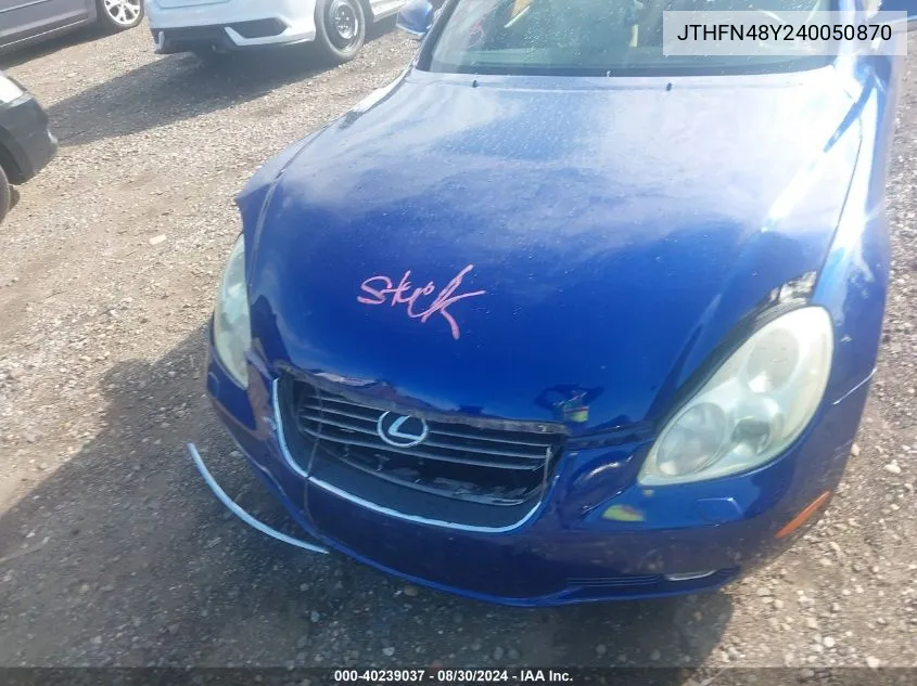 2004 Lexus Sc 430 VIN: JTHFN48Y240050870 Lot: 40239037