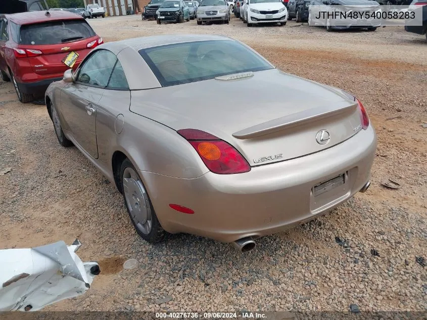 2004 Lexus Sc 430 VIN: JTHFN48Y540058283 Lot: 40276736