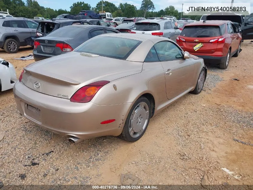 2004 Lexus Sc 430 VIN: JTHFN48Y540058283 Lot: 40276736