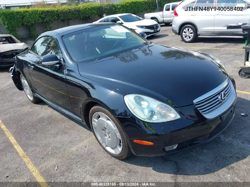 2004 Lexus Sc 430 VIN: JTHFN48Y940058402 Lot: 40325185