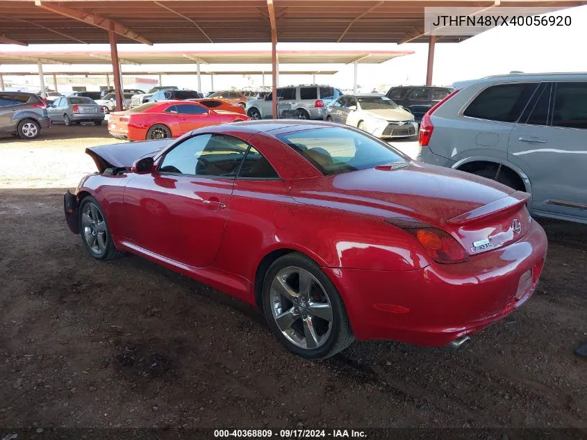 2004 Lexus Sc 430 VIN: JTHFN48YX40056920 Lot: 40368809