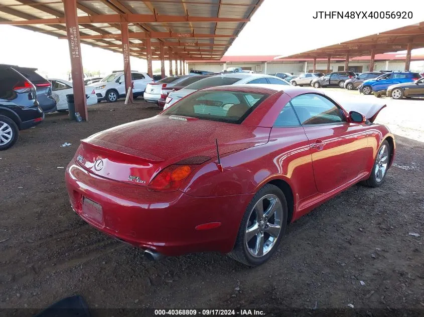 2004 Lexus Sc 430 VIN: JTHFN48YX40056920 Lot: 40368809