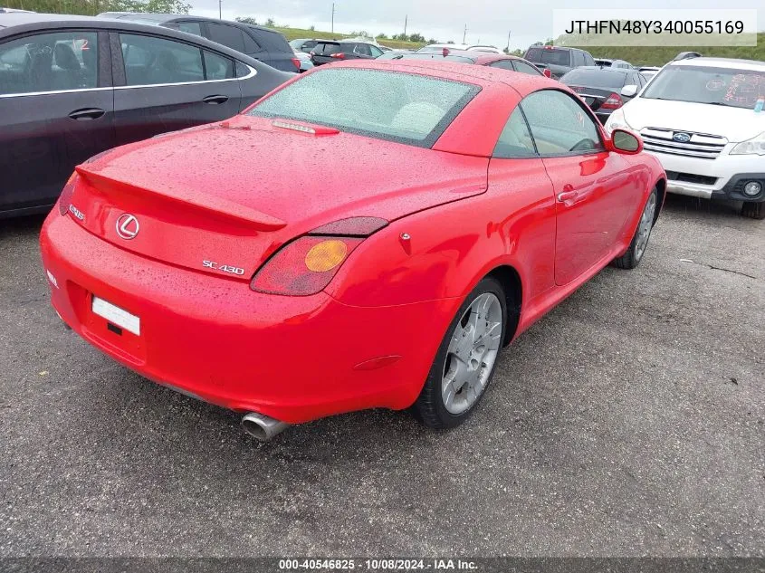 2004 Lexus Sc 430 VIN: JTHFN48Y340055169 Lot: 40546825