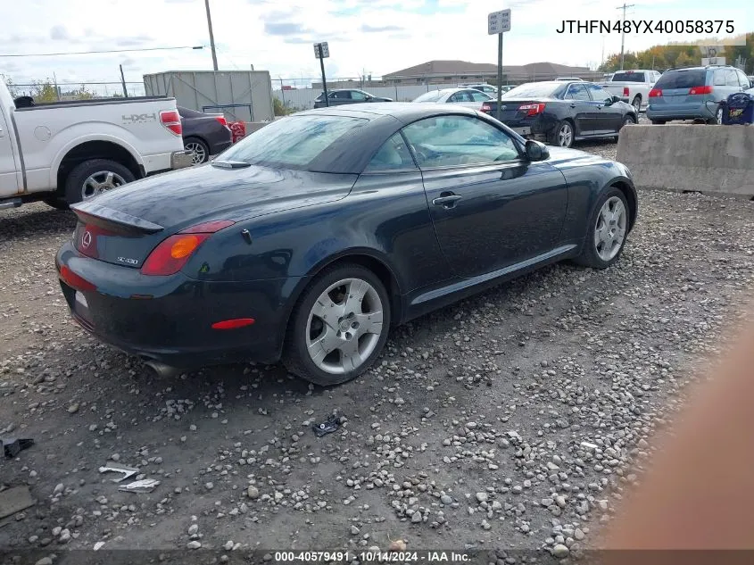 2004 Lexus Sc 430 VIN: JTHFN48YX40058375 Lot: 40579491