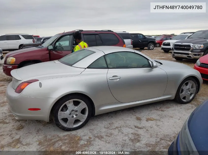 2004 Lexus Sc 430 VIN: JTHFN48Y740049780 Lot: 40603926