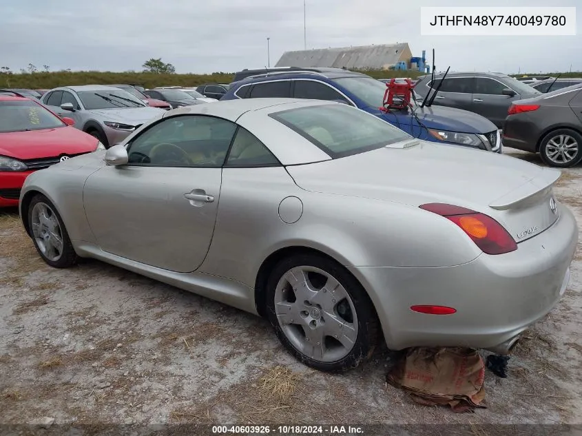 2004 Lexus Sc 430 VIN: JTHFN48Y740049780 Lot: 40603926