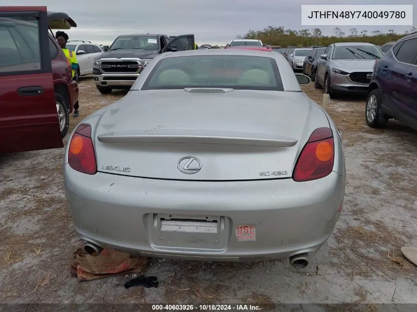 2004 Lexus Sc 430 VIN: JTHFN48Y740049780 Lot: 40603926